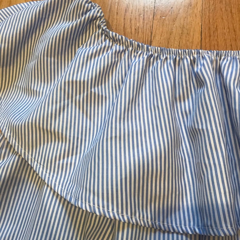 EUC Blue Striped Off-Shoulder Ruffle Mini Dress - Size S/M Nautical Summer Boho - Picture 8 of 9